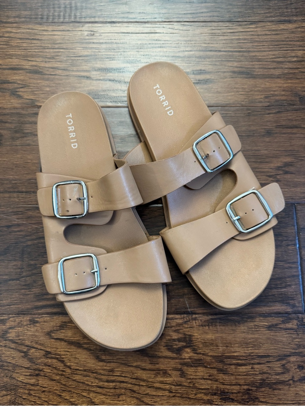 Torrid double buckle women’s tan slide sandals - Size 11WW